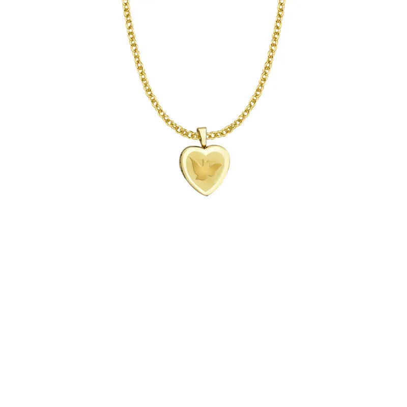 11/16 Inch 18KT Gold Plated Over Sterling Silver Engraved Dove and Heart Locket Necklace