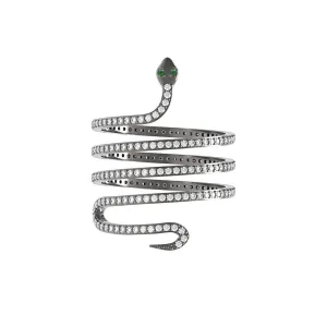 925 Solid Silver 1.02ct Natural Pave Diamond Emerald Snake Ring Jewelry Sz 7