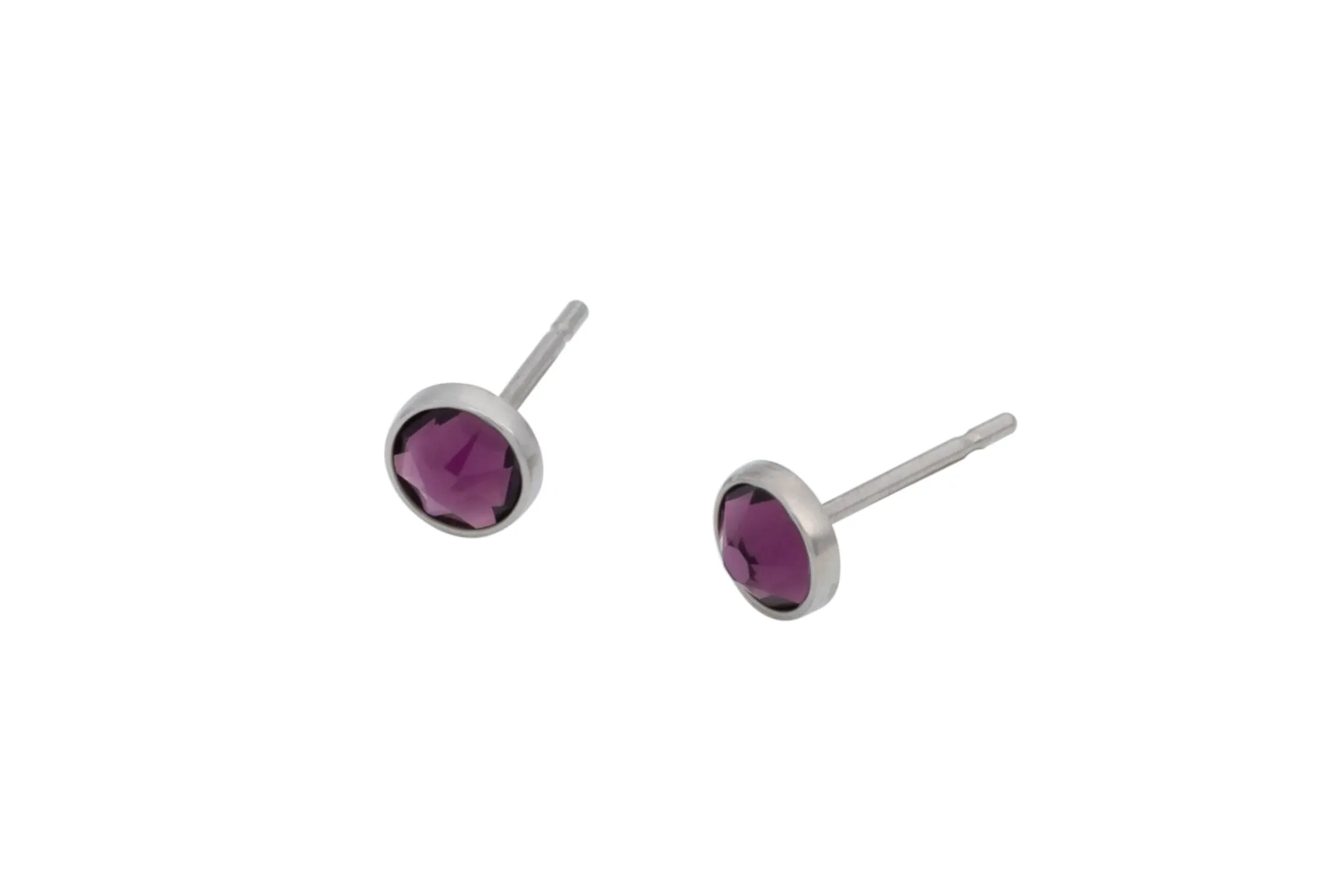 Amethyst Swarovski Crystal Bezel (Pure Titanium Stud Earrings)
