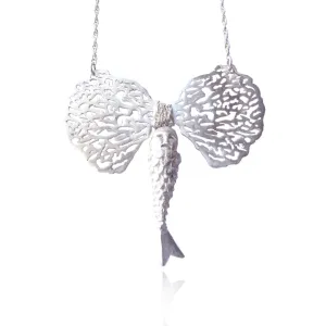 Baby Mermaid and Coral Bow Necklace Silver