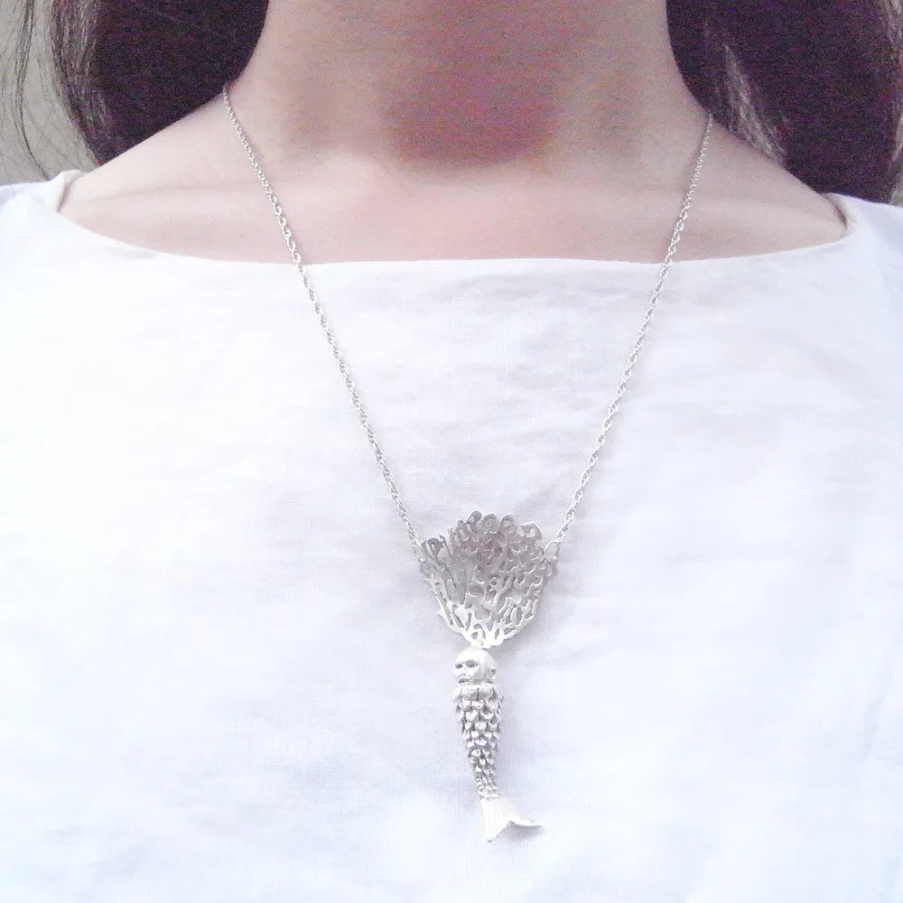 Baby Mermaid and Coral Necklace Silver