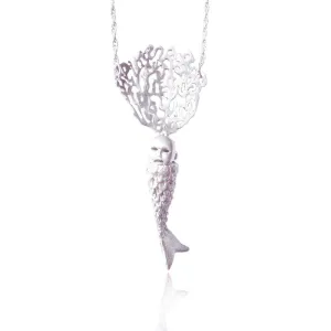 Baby Mermaid and Coral Necklace Silver