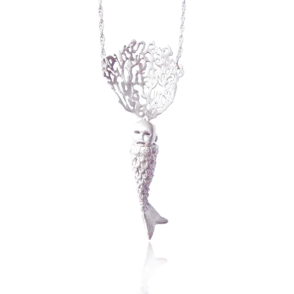 Baby Mermaid and Coral Necklace Silver