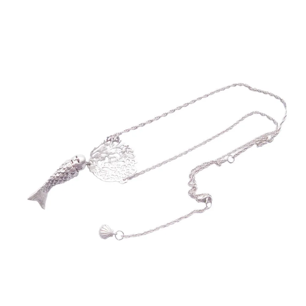 Baby Mermaid and Coral Necklace Silver