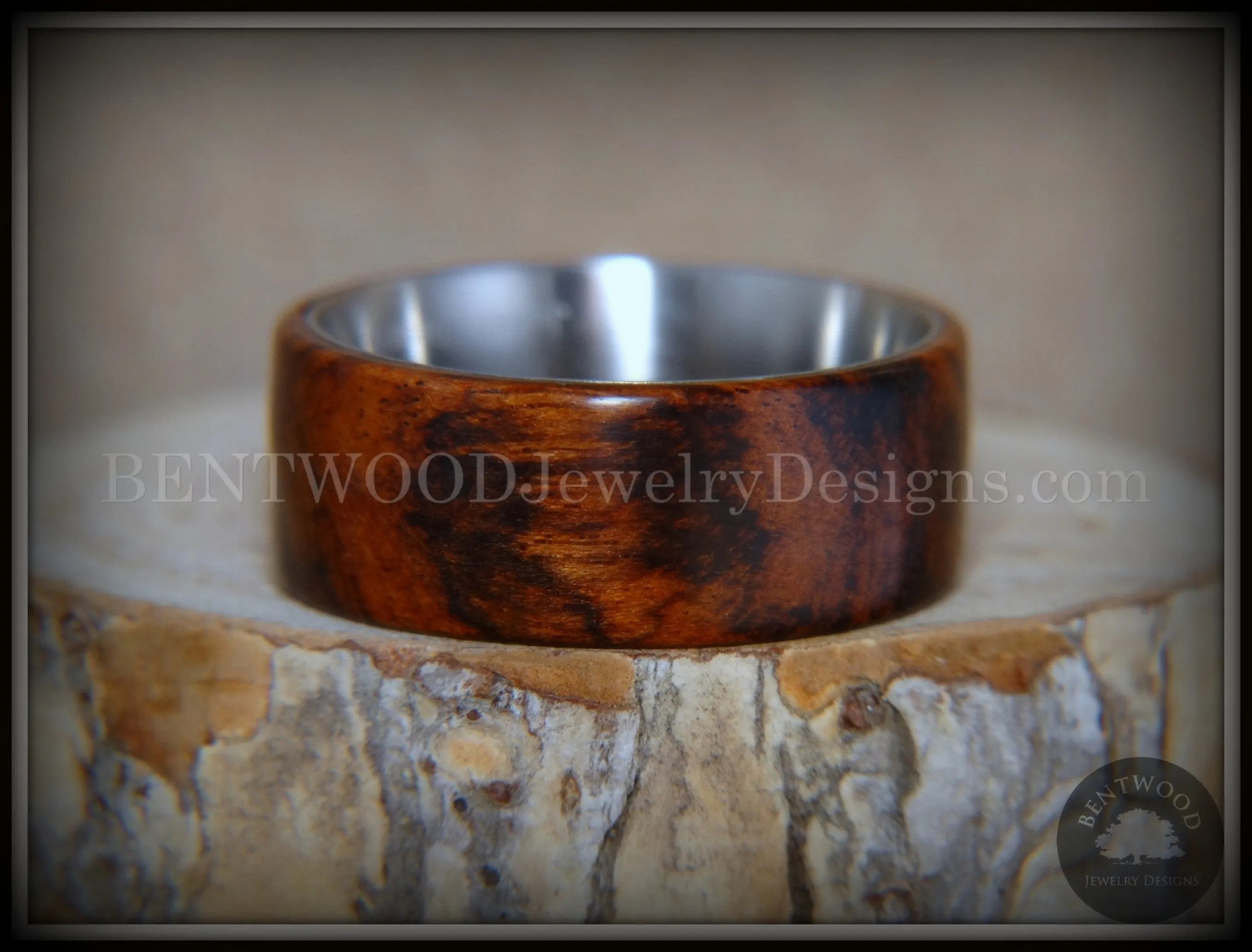 Bentwood Ring - "Snake-Skin" Snake Wood Ring on Titanium Steel Comfort Fit Metal Core     ***  Limited Supply  ***