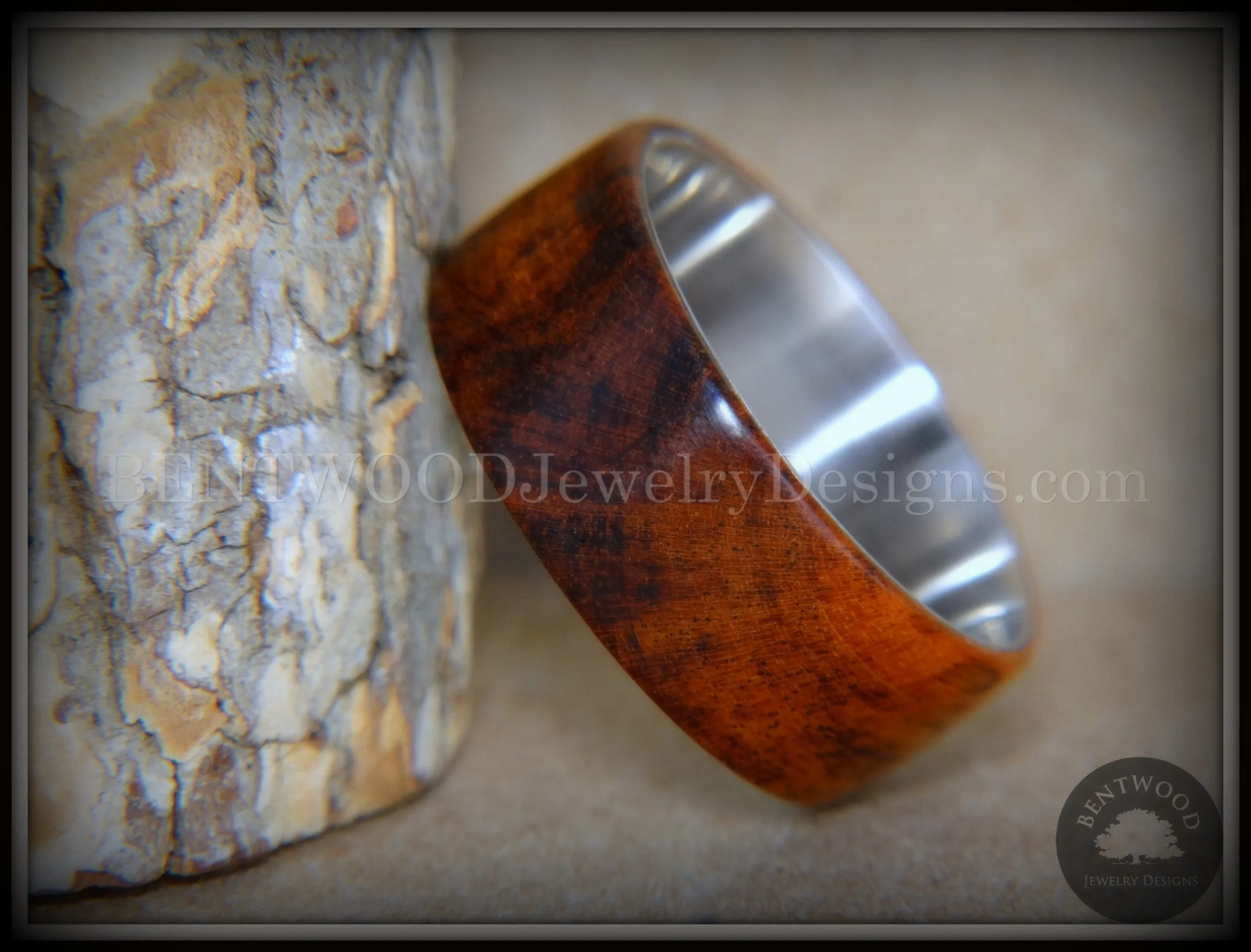 Bentwood Ring - "Snake-Skin" Snake Wood Ring on Titanium Steel Comfort Fit Metal Core     ***  Limited Supply  ***