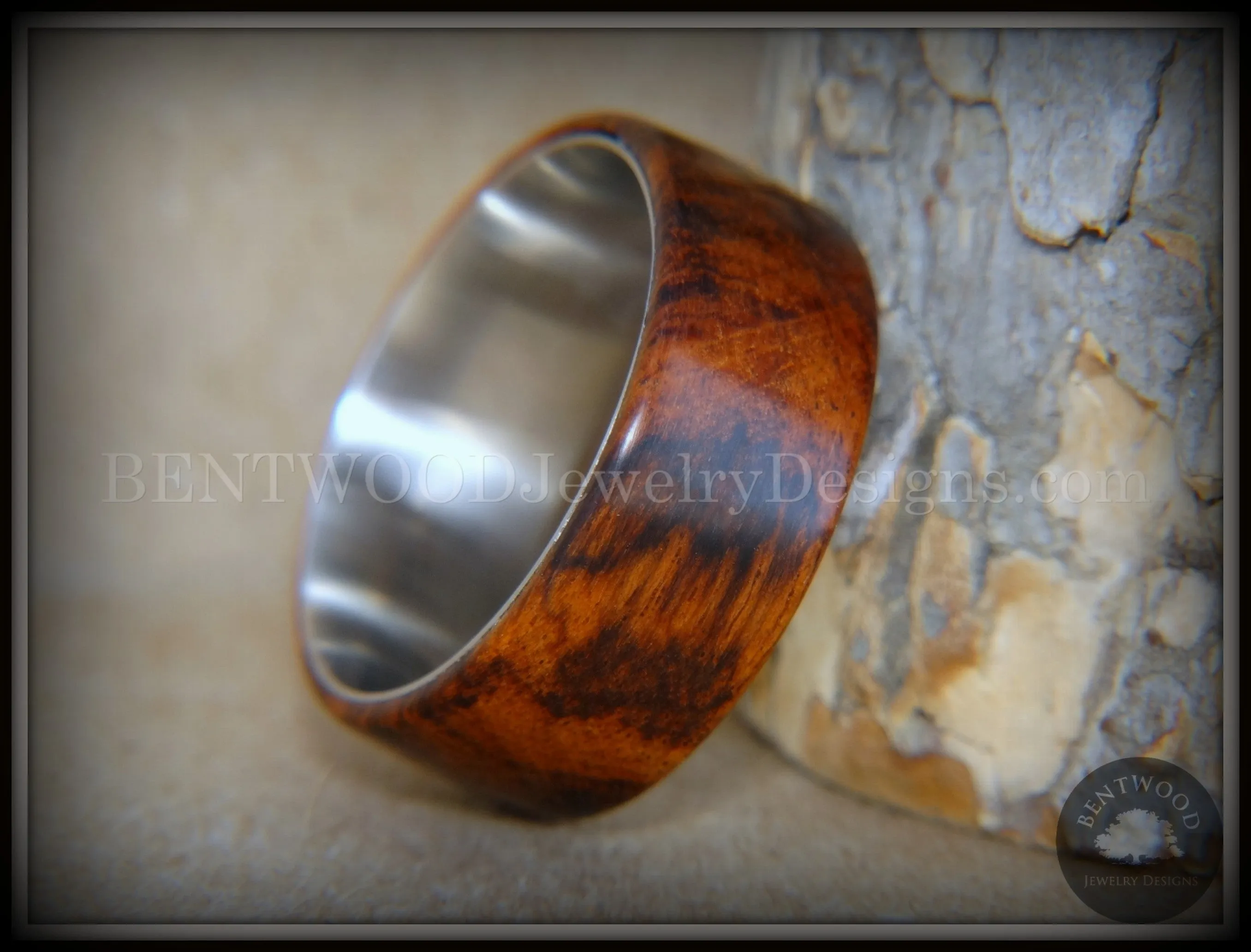 Bentwood Ring - "Snake-Skin" Snake Wood Ring on Titanium Steel Comfort Fit Metal Core     ***  Limited Supply  ***