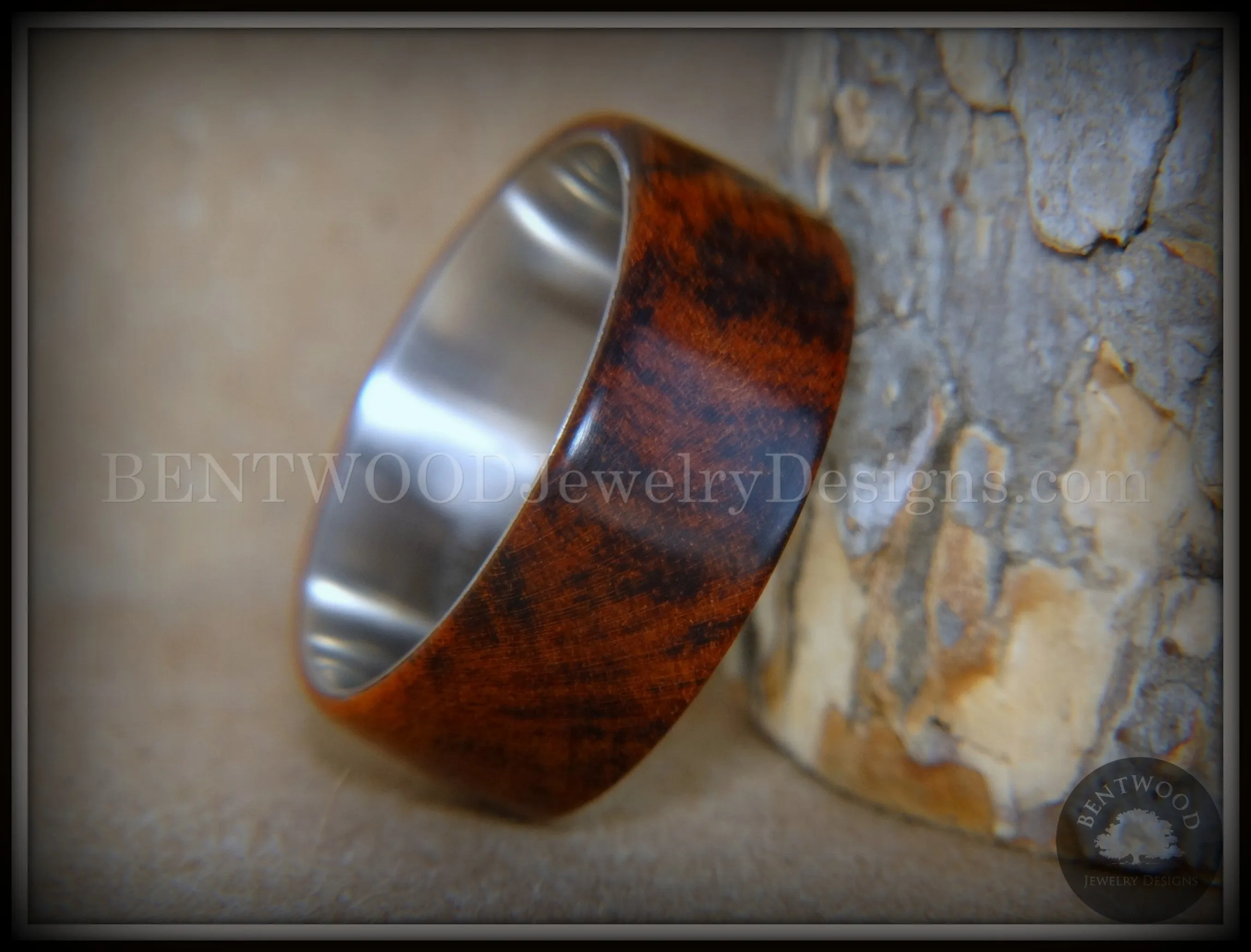 Bentwood Ring - "Snake-Skin" Snake Wood Ring on Titanium Steel Comfort Fit Metal Core     ***  Limited Supply  ***