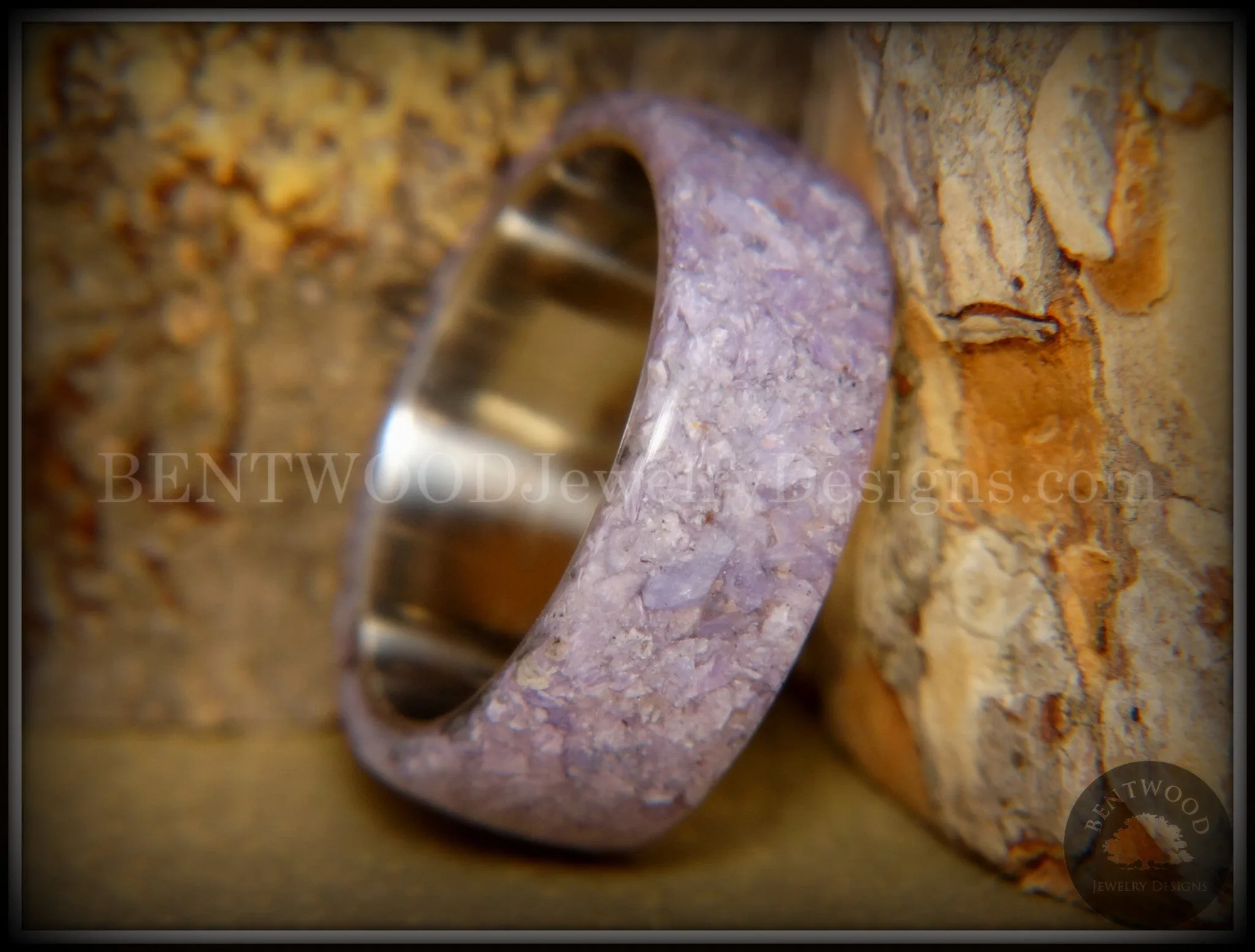 Bentwood Ring - "The Dreamer" Charoite Stone with Titanium Steel Comfort Fit Metal Core