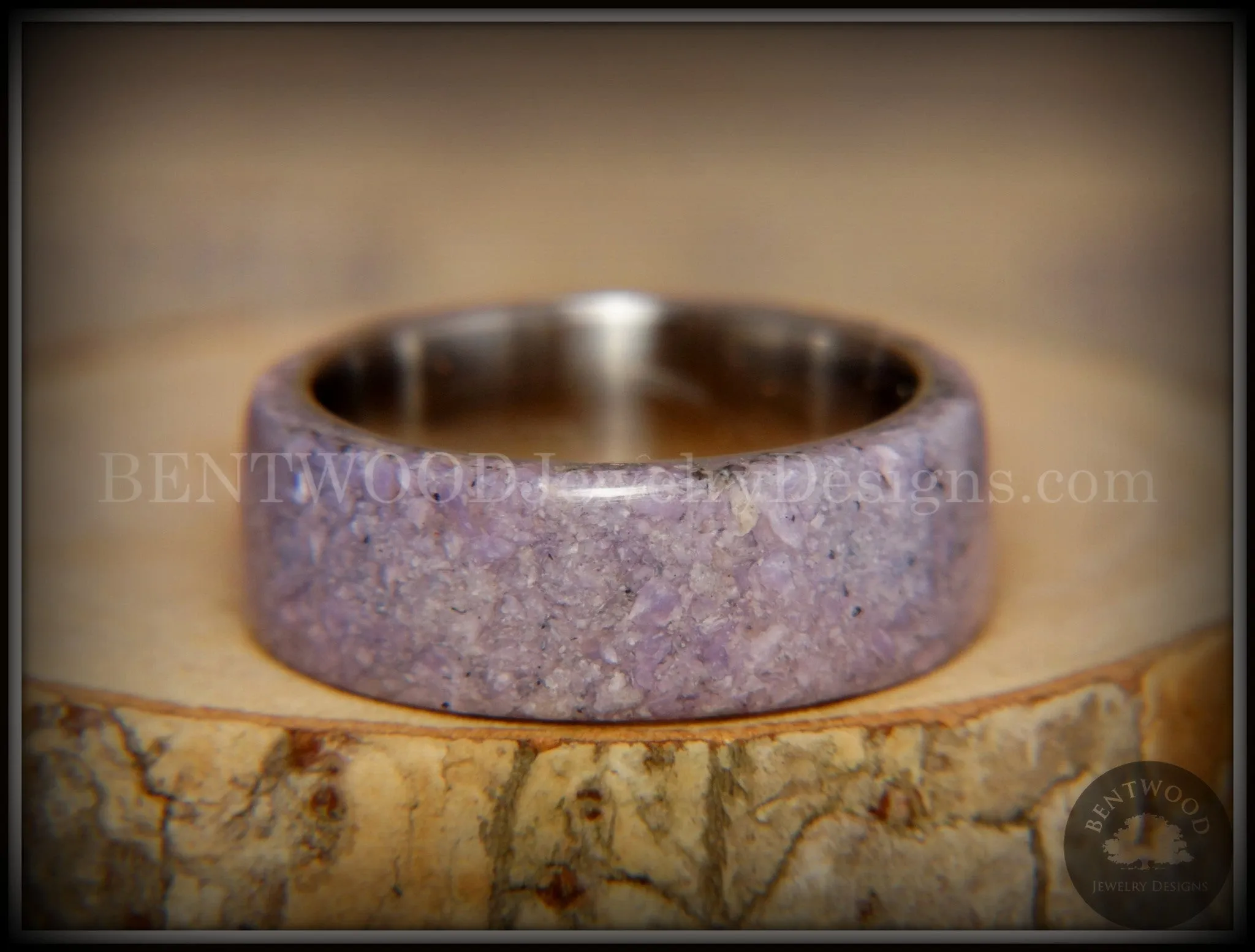 Bentwood Ring - "The Dreamer" Charoite Stone with Titanium Steel Comfort Fit Metal Core