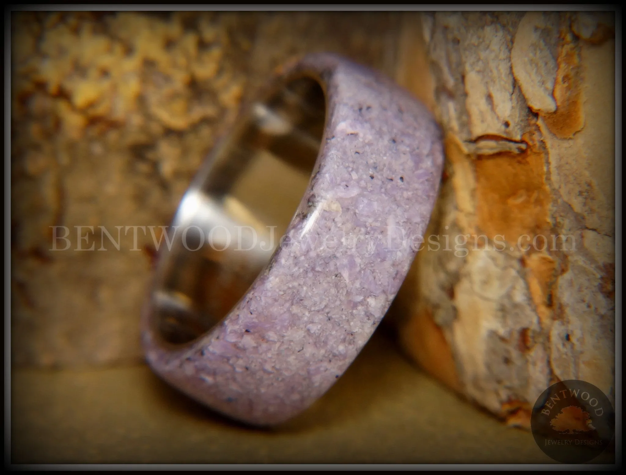 Bentwood Ring - "The Dreamer" Charoite Stone with Titanium Steel Comfort Fit Metal Core