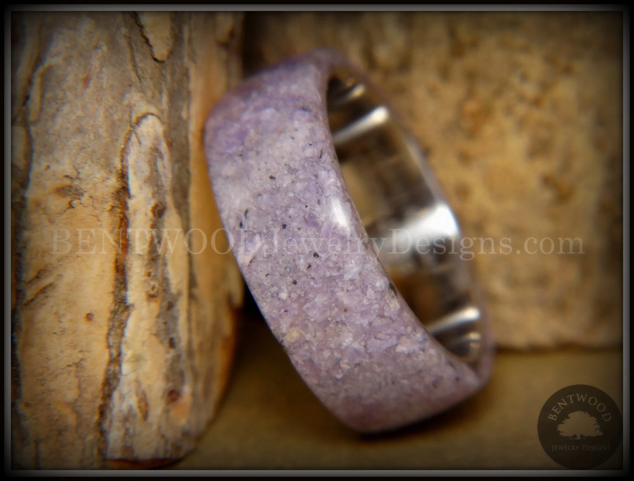 Bentwood Ring - "The Dreamer" Charoite Stone with Titanium Steel Comfort Fit Metal Core