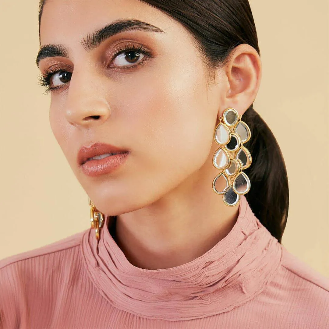 Borderless Mirror Splash Cascading Large Drop Earring