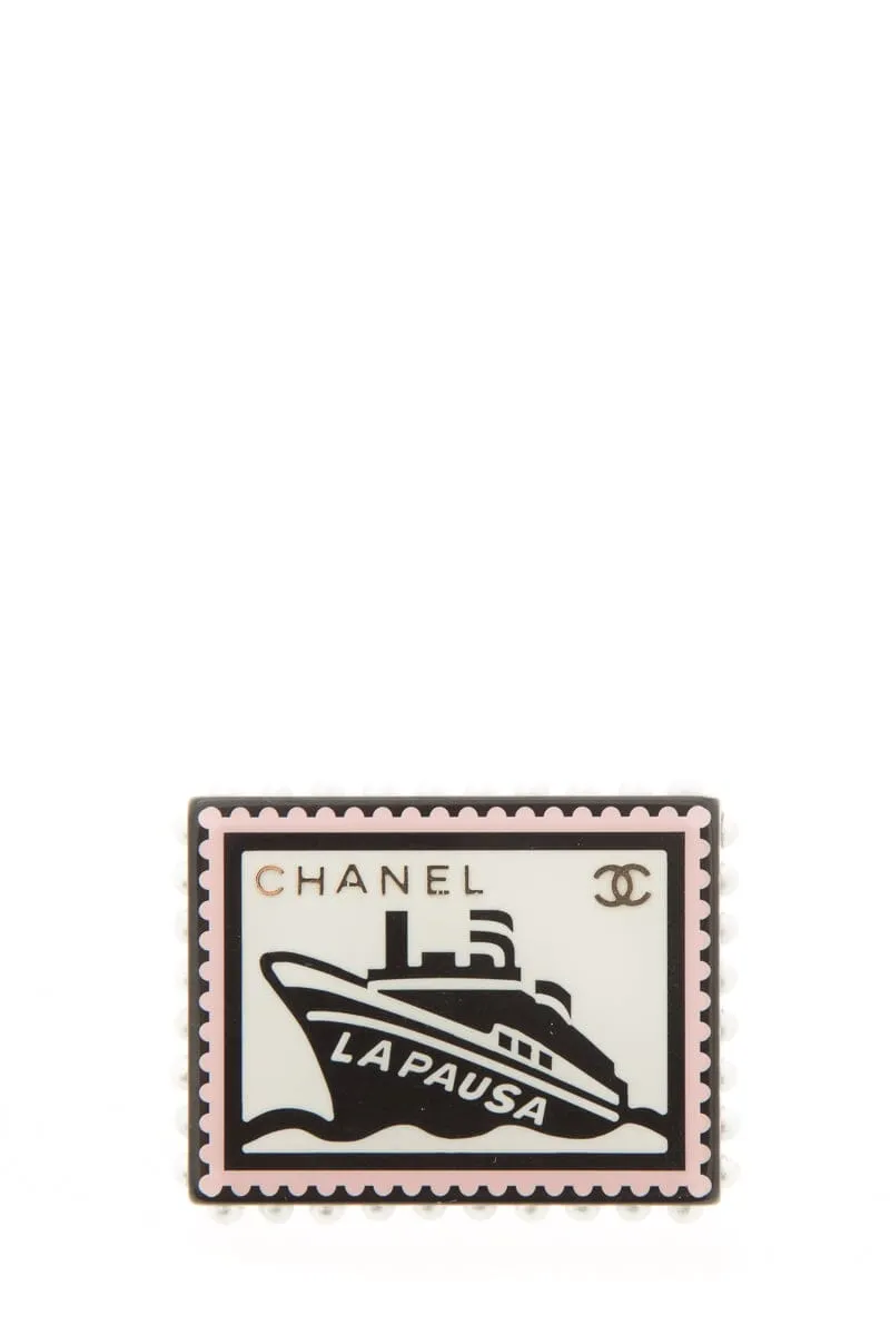 Chanel 2019 "La Pausa" Pink & Black & White Enamel Brooch