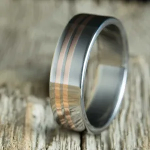 Custom Titanium ring with copper pinstripes