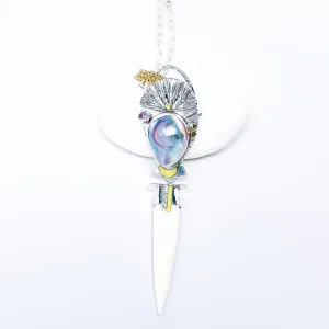 Feminine Warrior Totem - Sterling Silver Amethyst and Bone Necklace