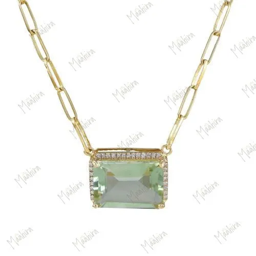 Green Amethyst Diamond Necklace