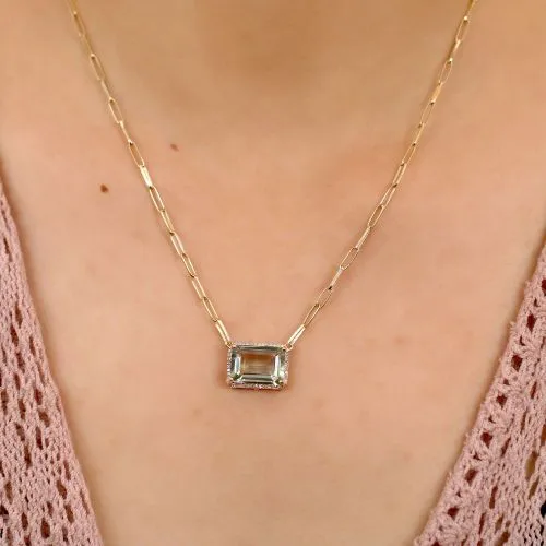 Green Amethyst Diamond Necklace