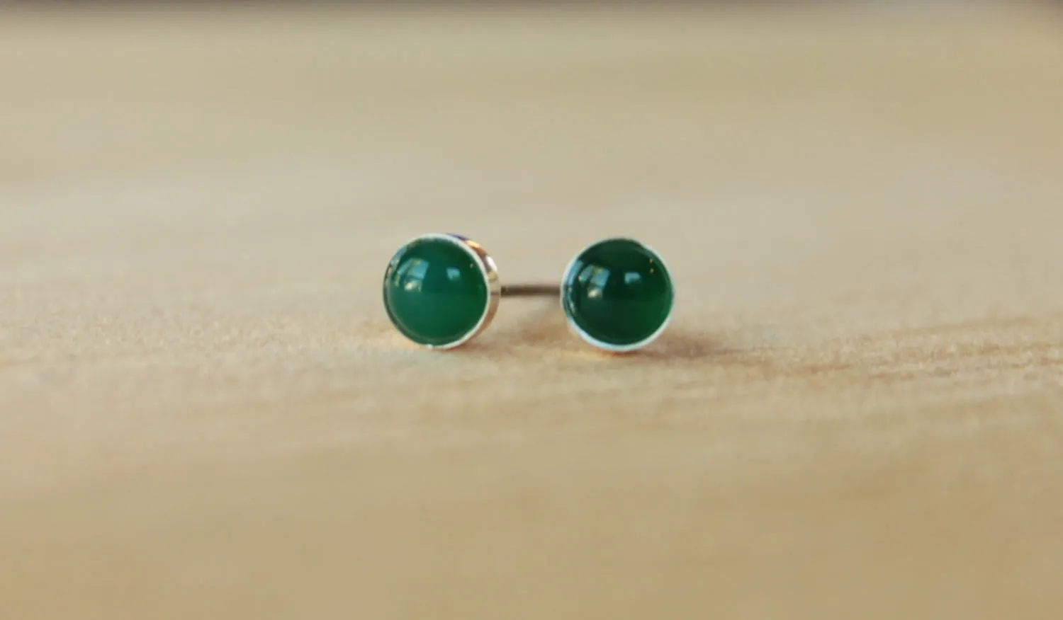 Green Onyx Bezel Gemstone, Med (Niobium or Titanium Post Earrings)