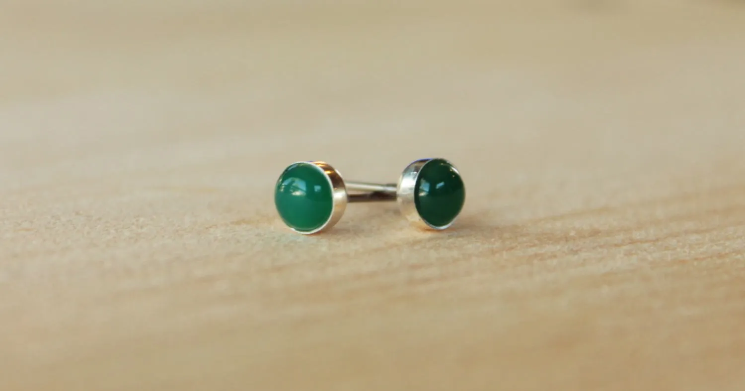 Green Onyx Bezel Gemstone, Med (Niobium or Titanium Post Earrings)