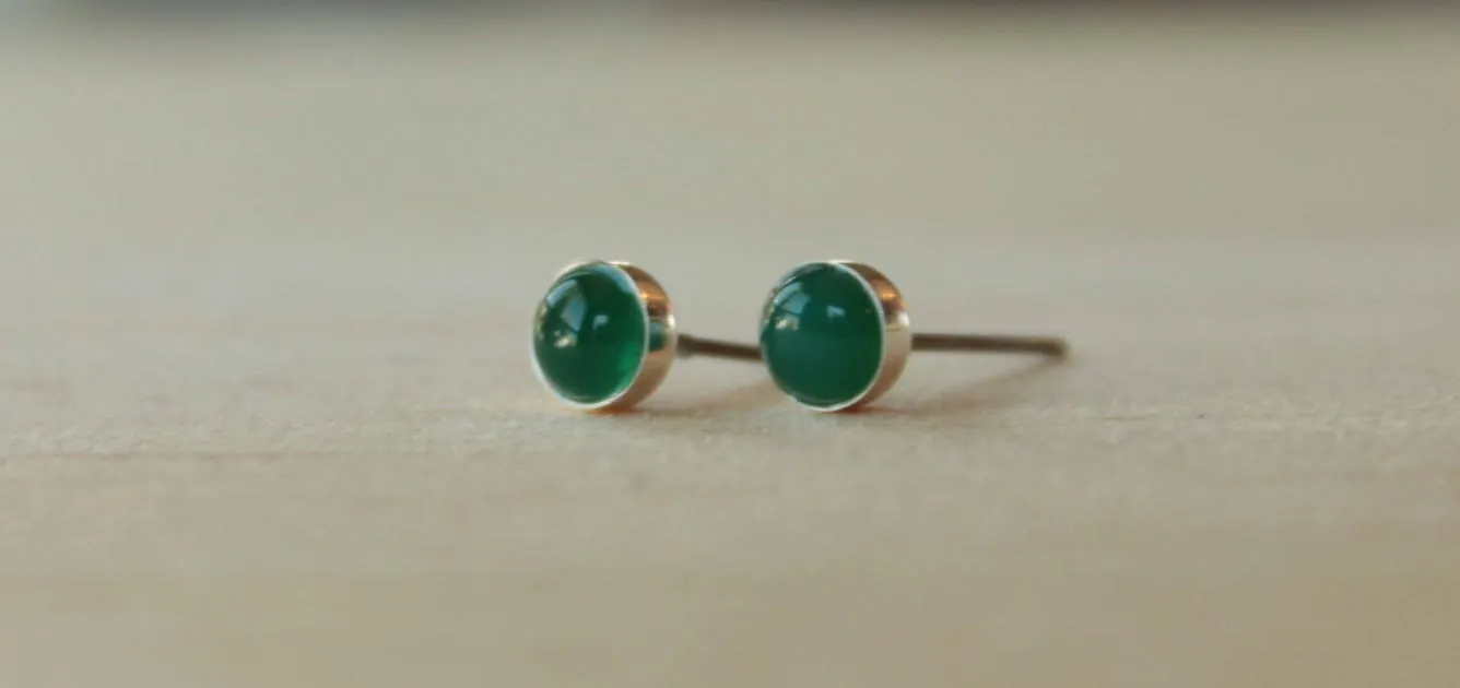 Green Onyx Bezel Gemstone, Med (Niobium or Titanium Post Earrings)