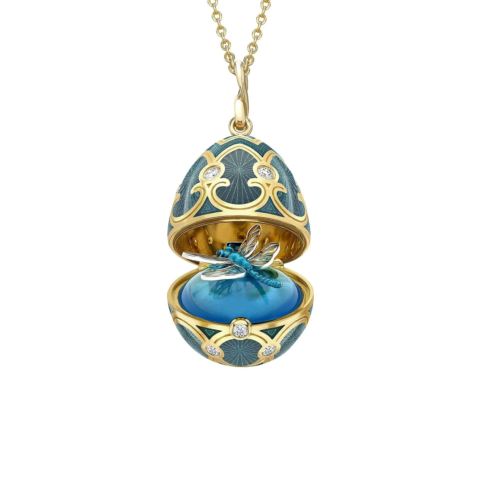 Guilloché Enamel Dragonfly Surprise Locket