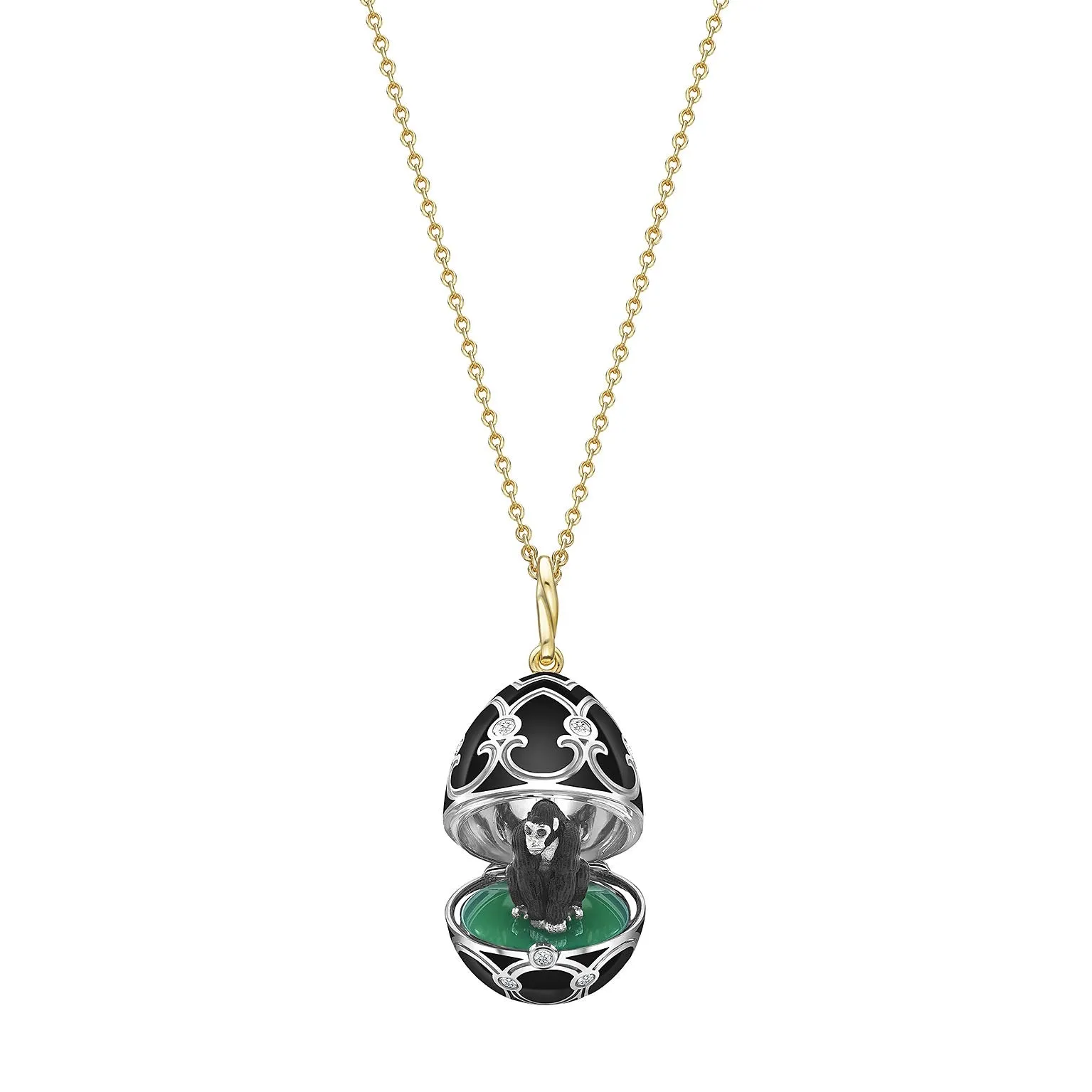 Guilloché Enamel Gorilla Surprise Locket