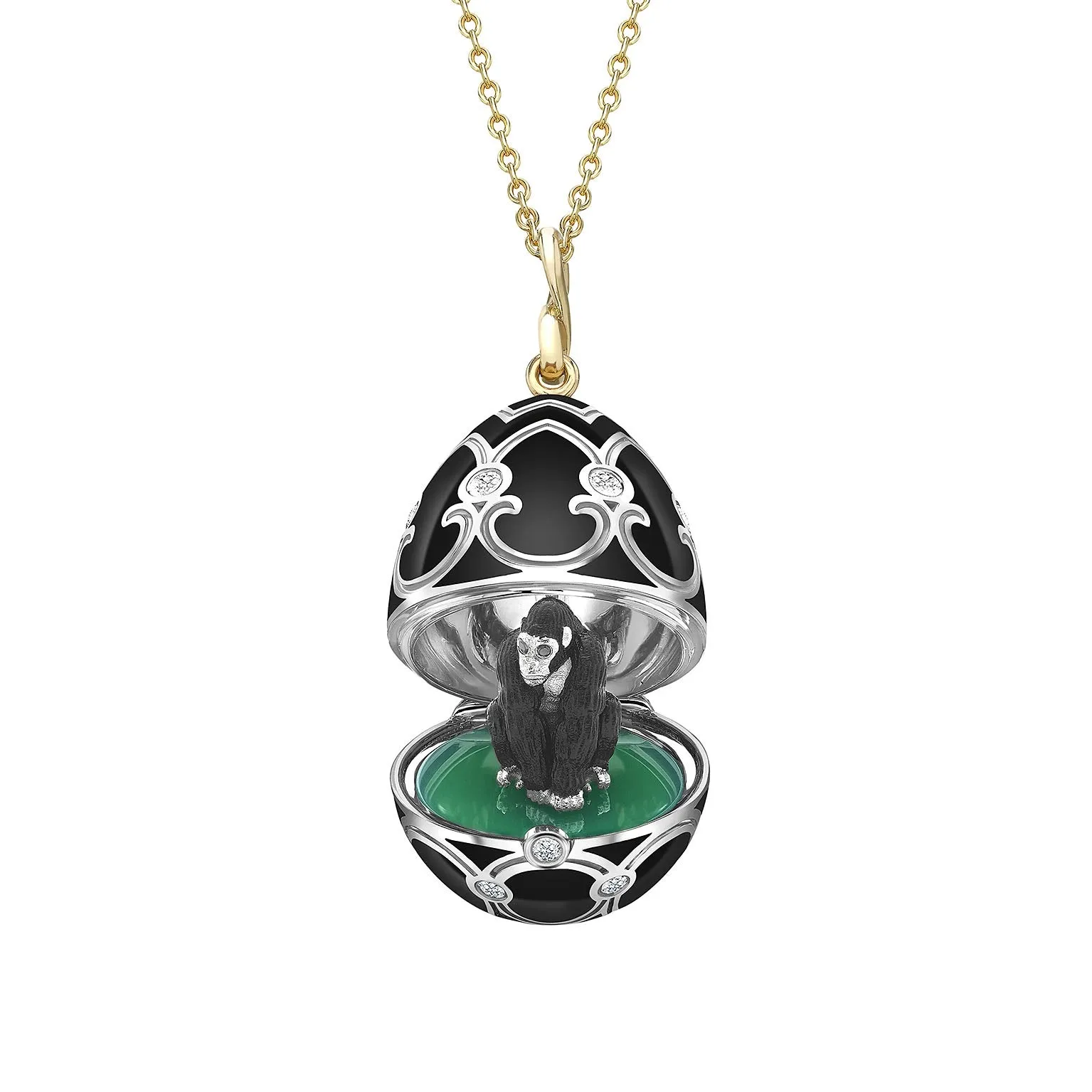 Guilloché Enamel Gorilla Surprise Locket
