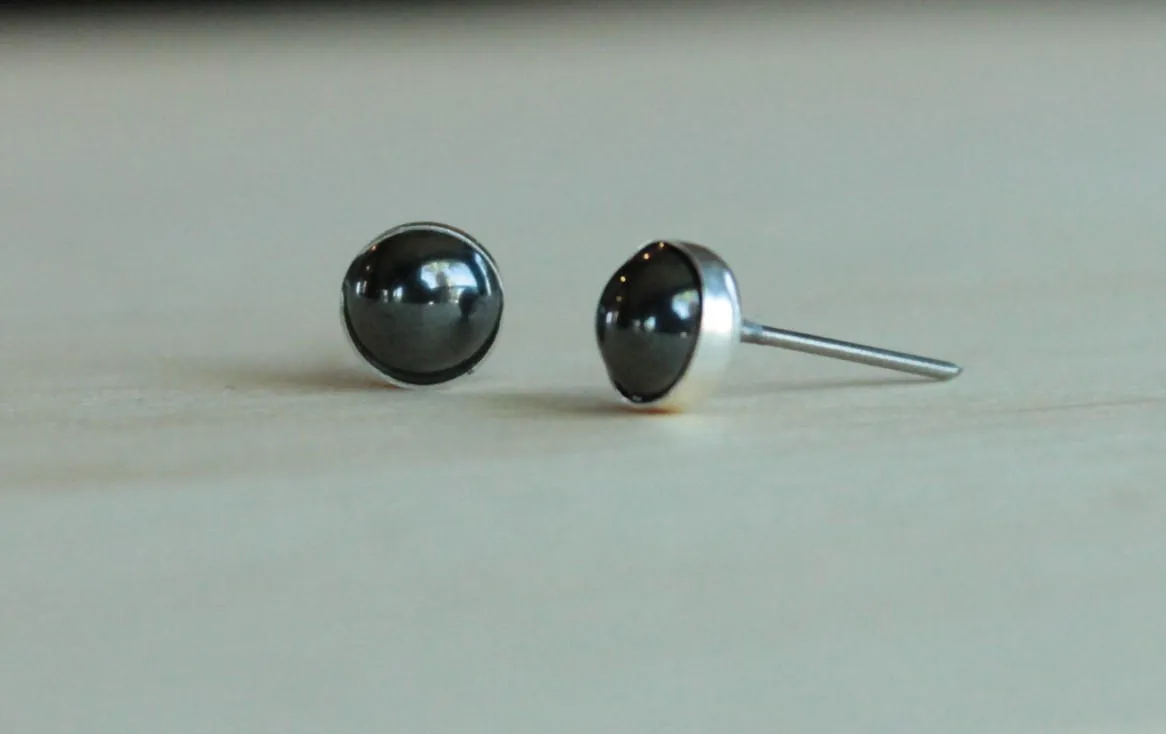 Hematite Bezel Gemstone, Large (Niobium or Titanium Post Earrings for Sensitive Ears)