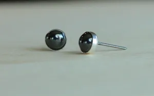 Hematite Bezel Gemstone, Large (Niobium or Titanium Post Earrings for Sensitive Ears)