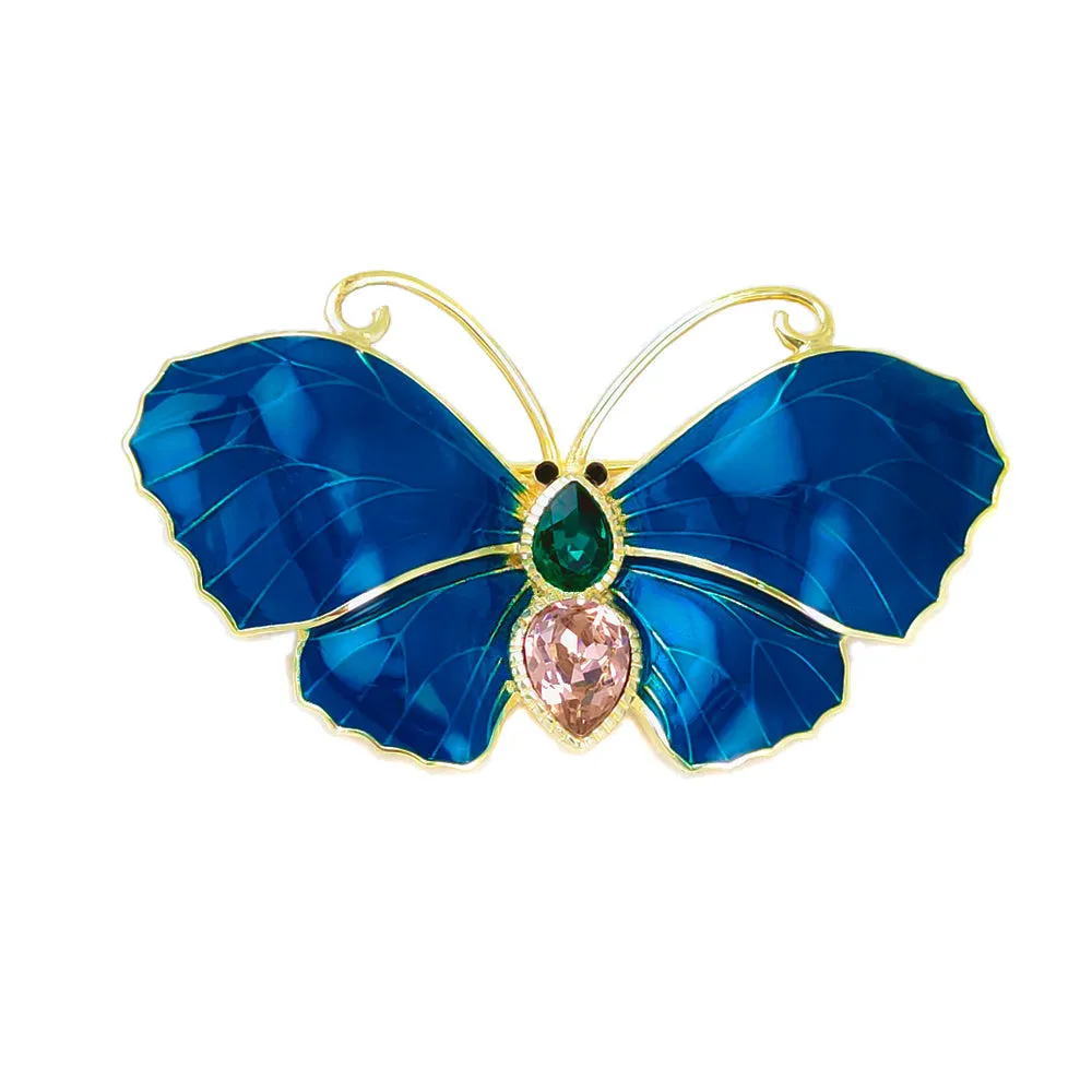 MILENA Brooch Steel Gold plated and Blue Enamel Butterfly