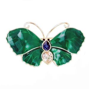 MILENA Brooch Steel Gold plated and Green Enamel Butterfly