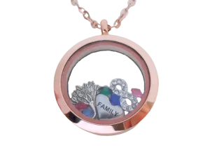 Personalized Rose Gold 30mm Circle Stainless Steel Locket Necklace for Mom or Grandma - by Jewelry Everyday