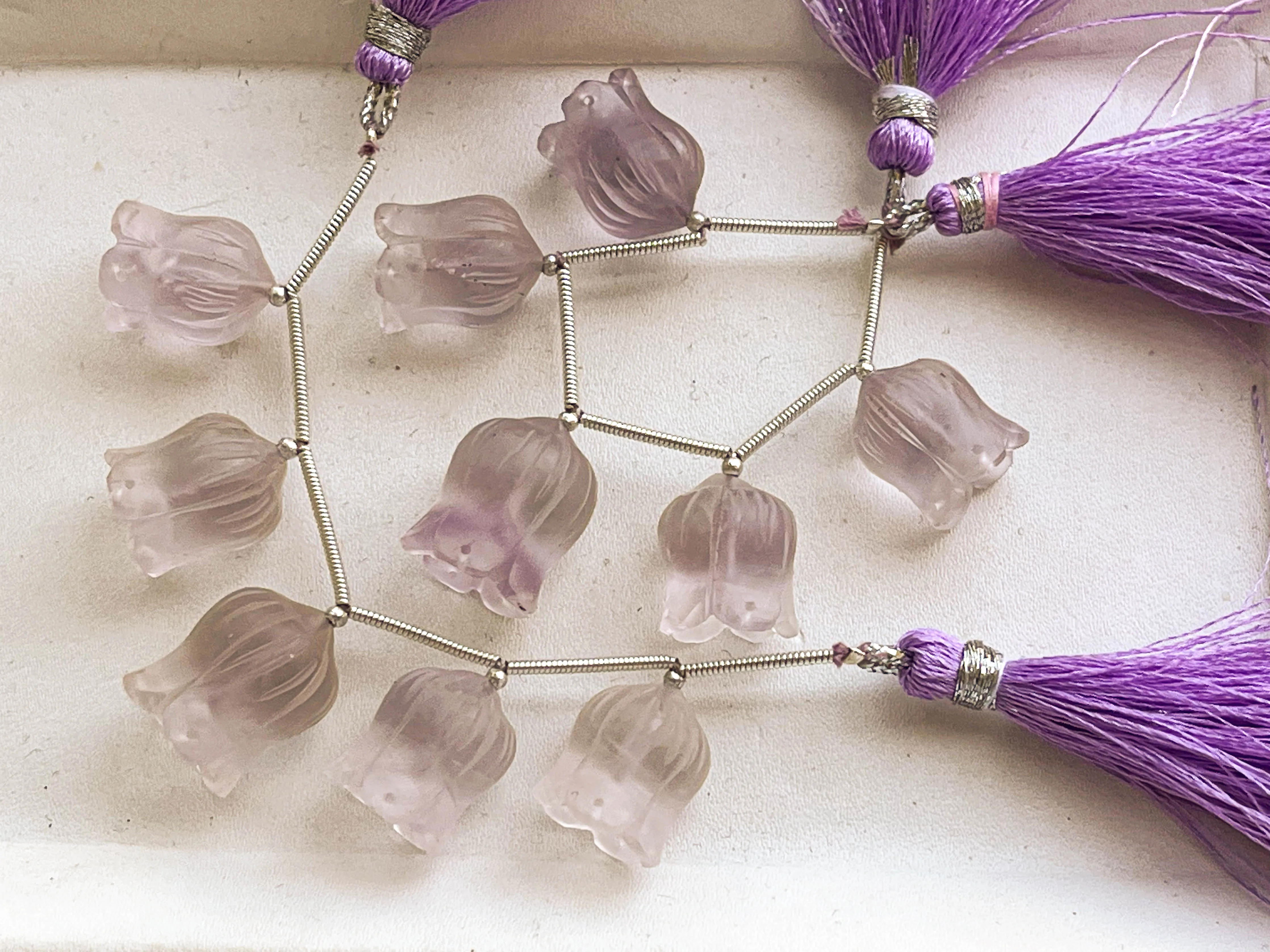 Pink Amethyst Frosted Flower Carving Beads
