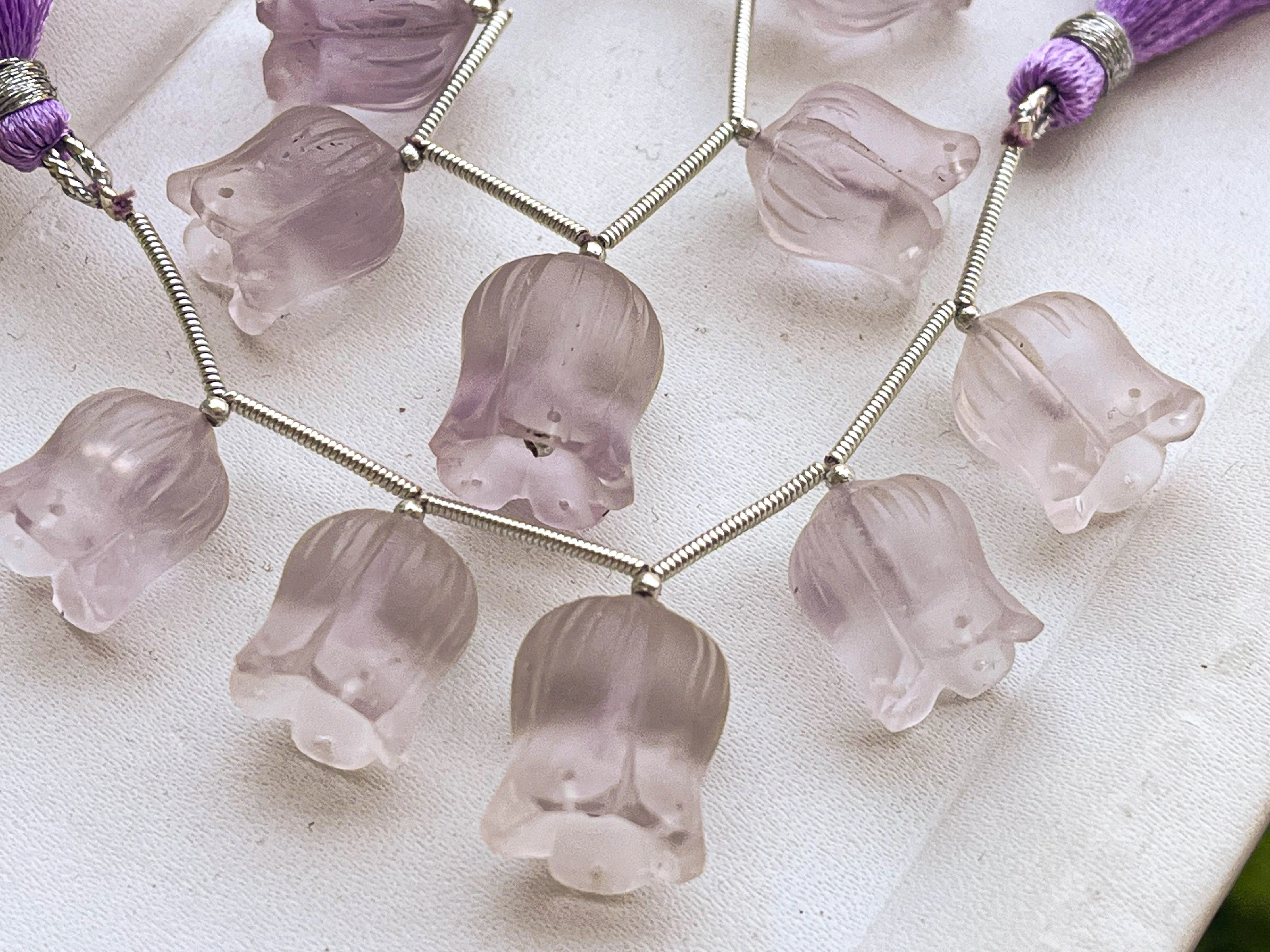 Pink Amethyst Frosted Flower Carving Beads