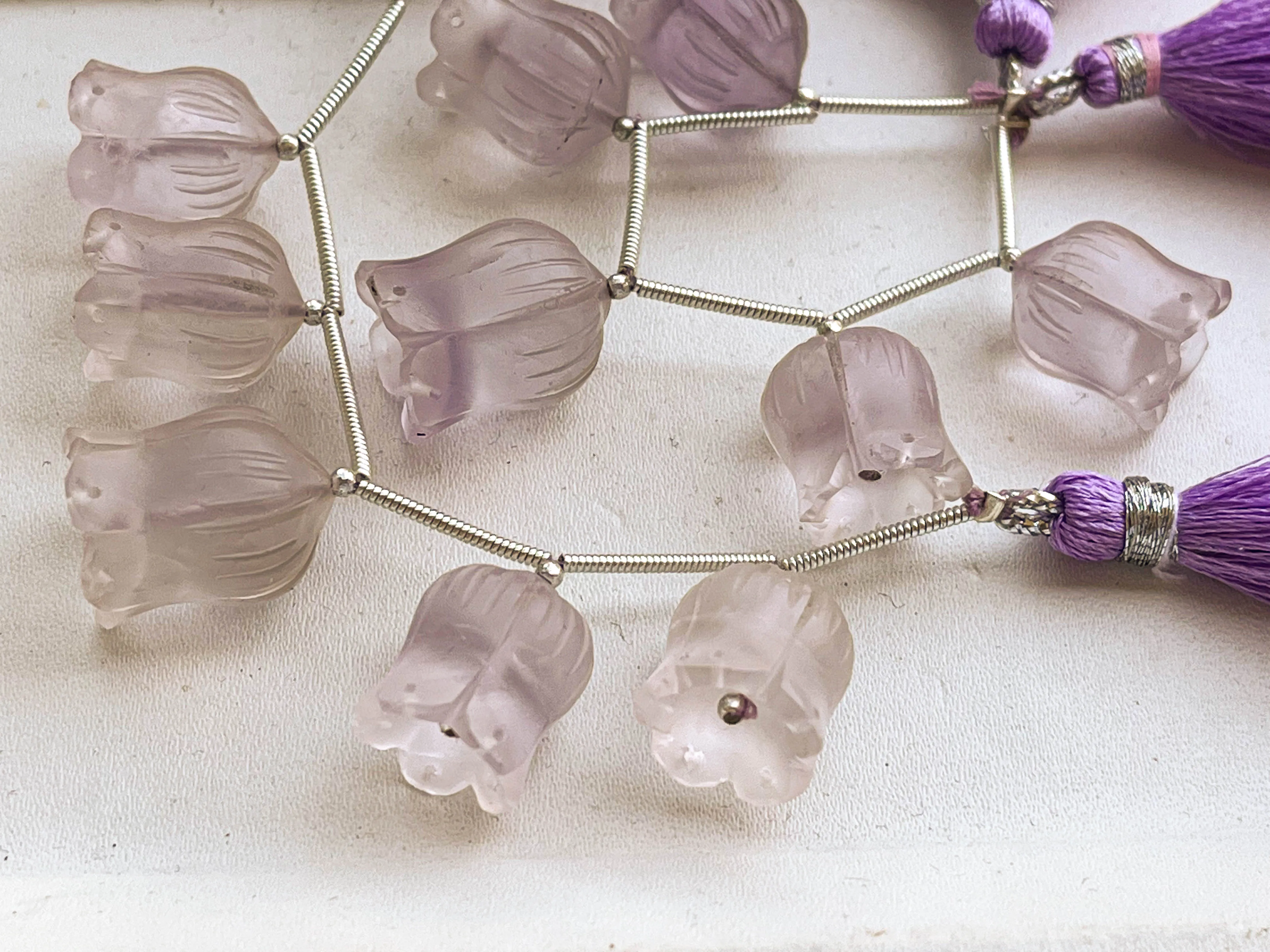 Pink Amethyst Frosted Flower Carving Beads