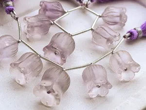 Pink Amethyst Frosted Flower Carving Beads