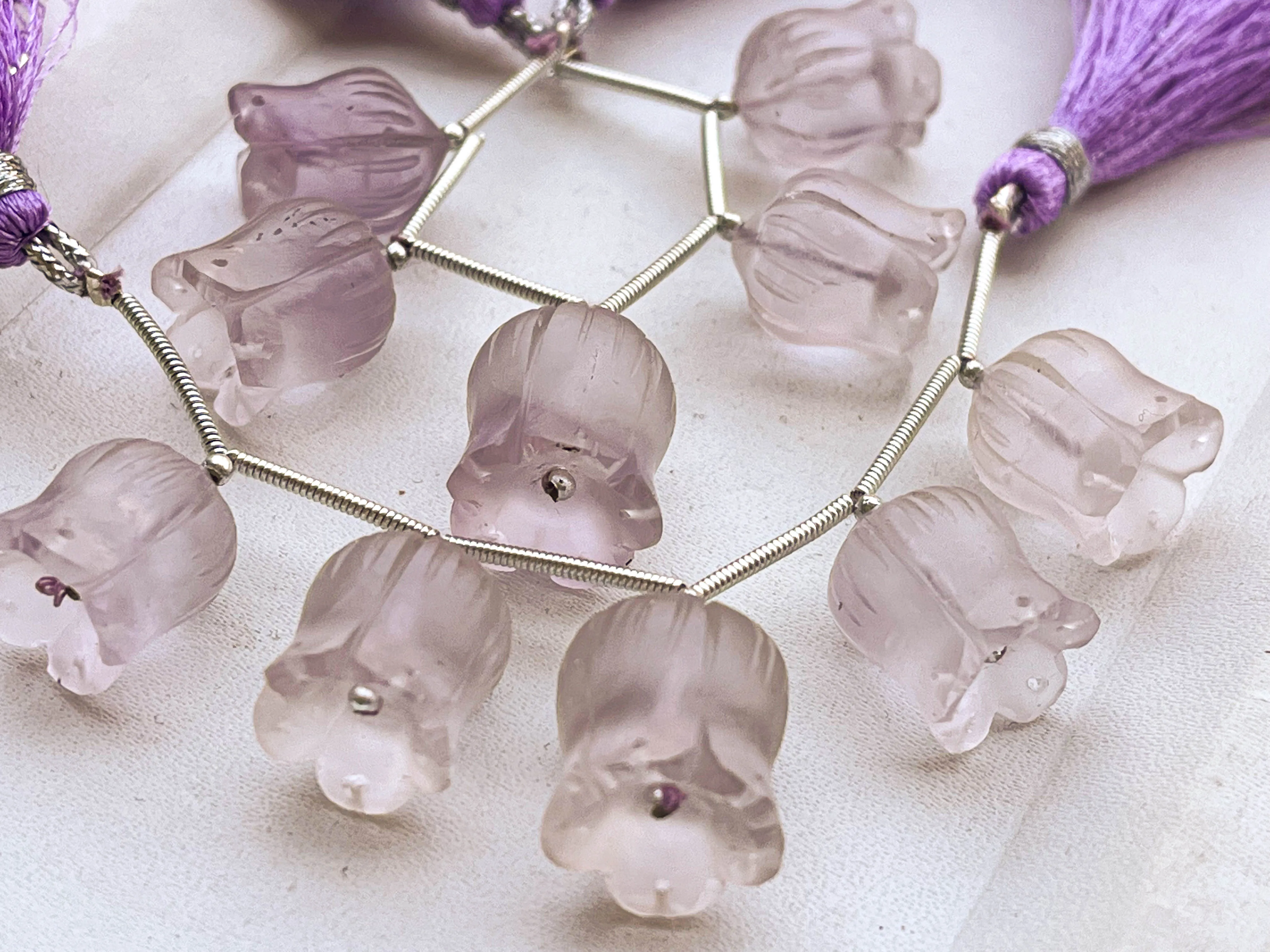 Pink Amethyst Frosted Flower Carving Beads