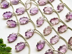 Pink Amethyst Laser Flower Carving Beads