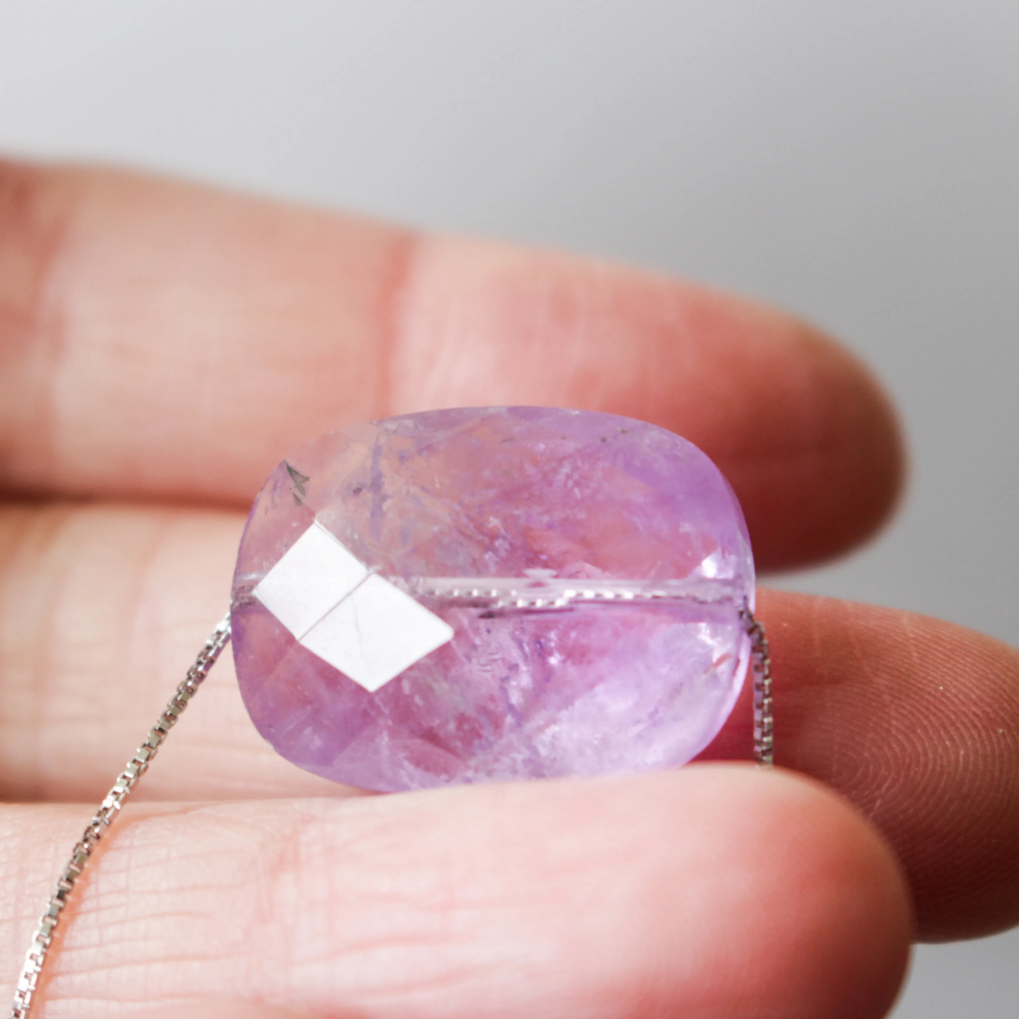 Rectangle Shaped Faceted Amethyst Necklace