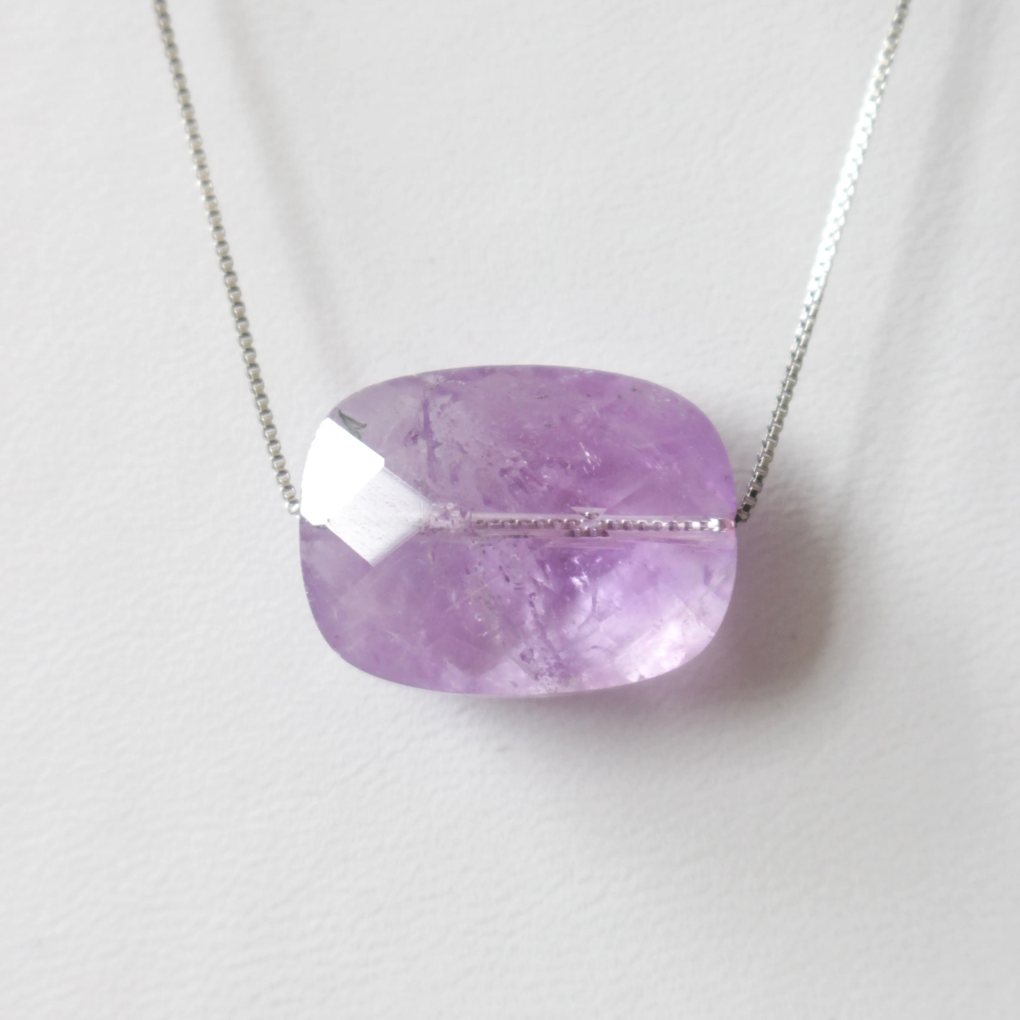 Rectangle Shaped Faceted Amethyst Necklace