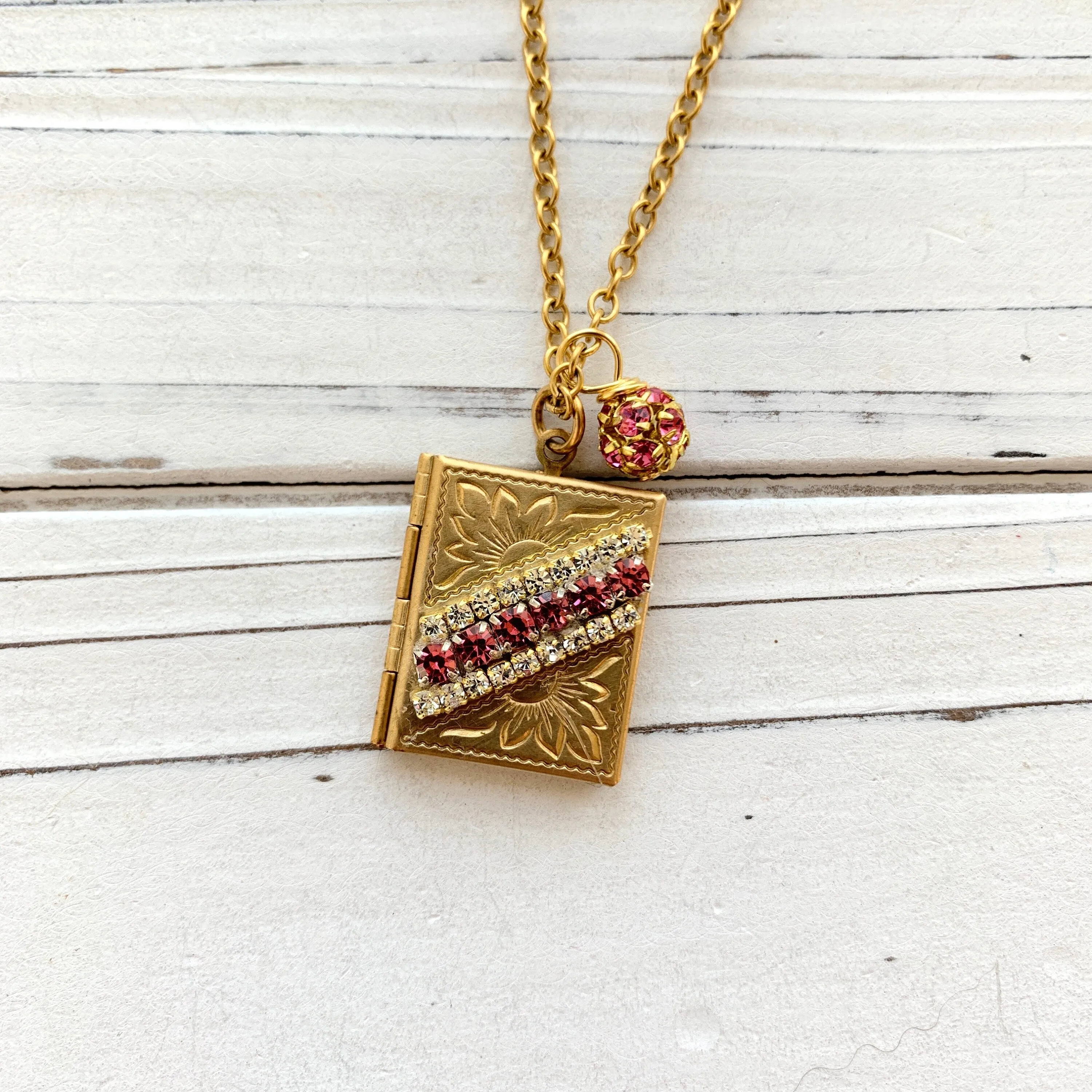Rhinestone Photo Locket Necklace