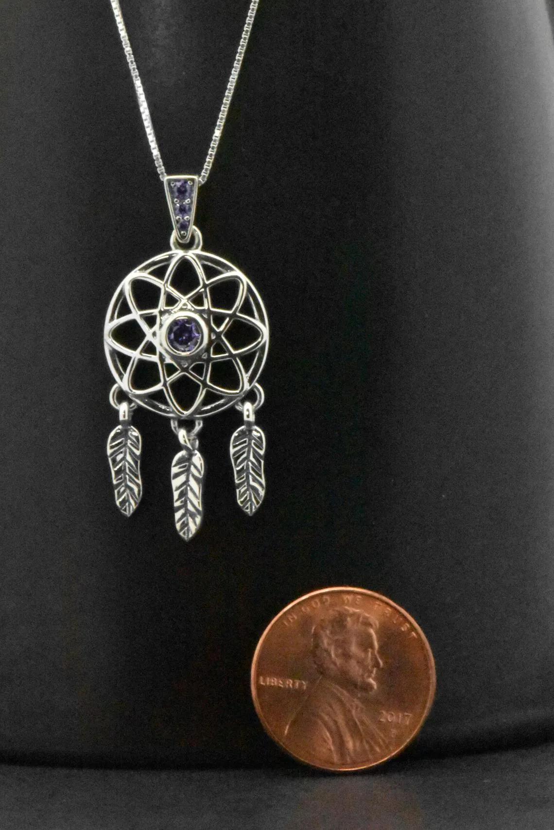 Sterling Silver Dream Catcher Amethyst Pendant Necklace
