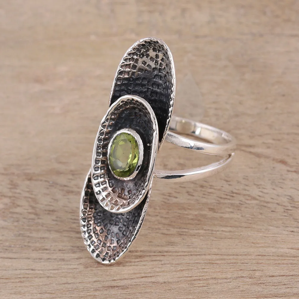 Sterling Silver Oval Faceted Green Peridot Cocktail Ring - Oval Fantasy | NOVICA