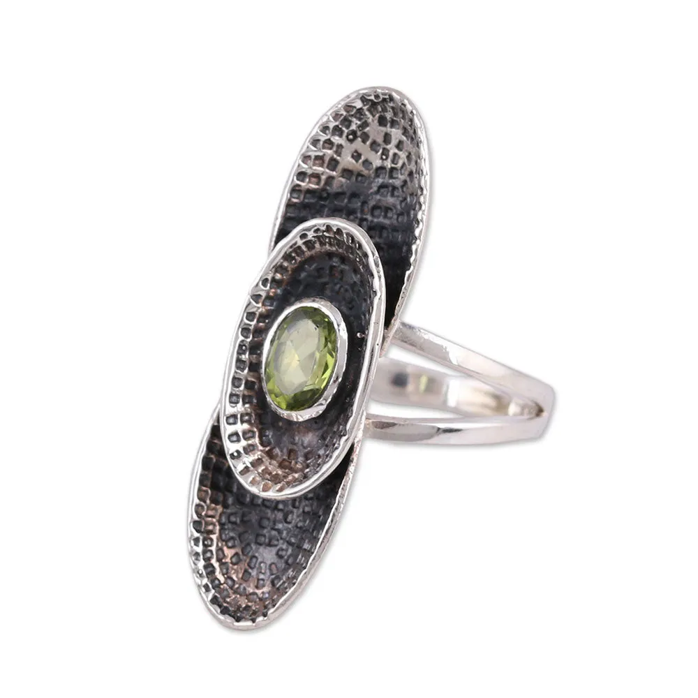 Sterling Silver Oval Faceted Green Peridot Cocktail Ring - Oval Fantasy | NOVICA