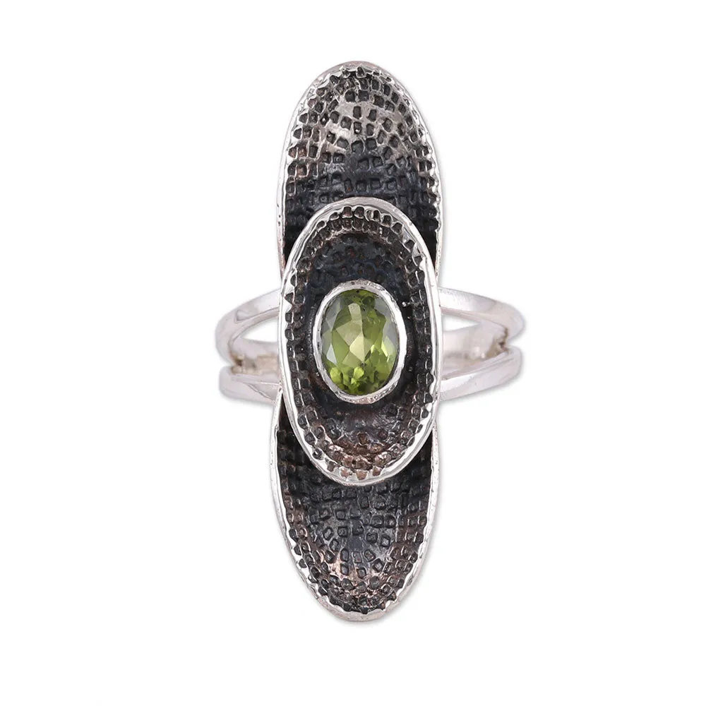 Sterling Silver Oval Faceted Green Peridot Cocktail Ring - Oval Fantasy | NOVICA