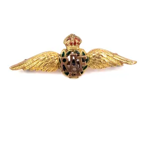 Unisex 9ct Yellow Gold Enamelled Original Vintage “RAF” Brooch - 4.1g