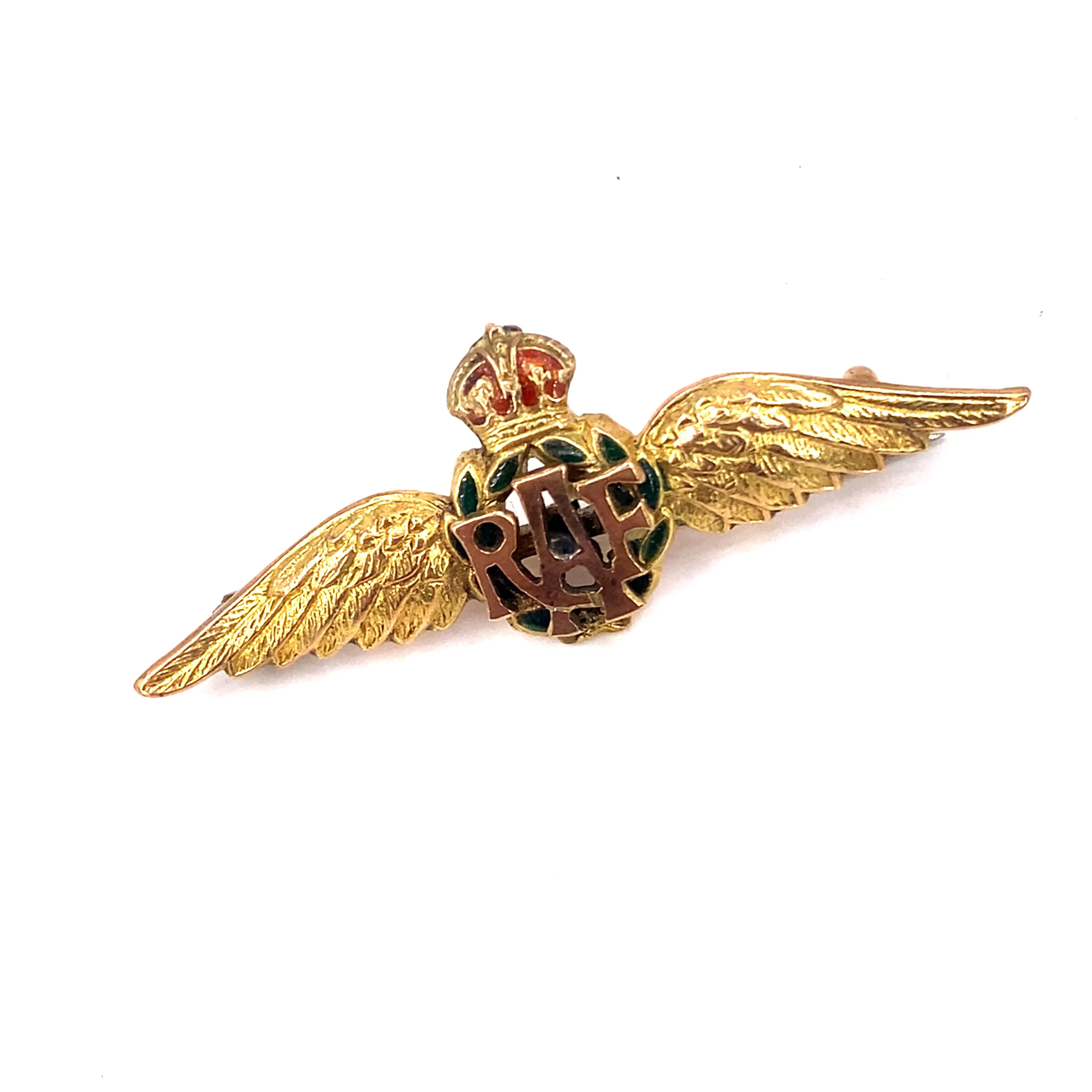 Unisex 9ct Yellow Gold Enamelled Original Vintage “RAF” Brooch - 4.1g