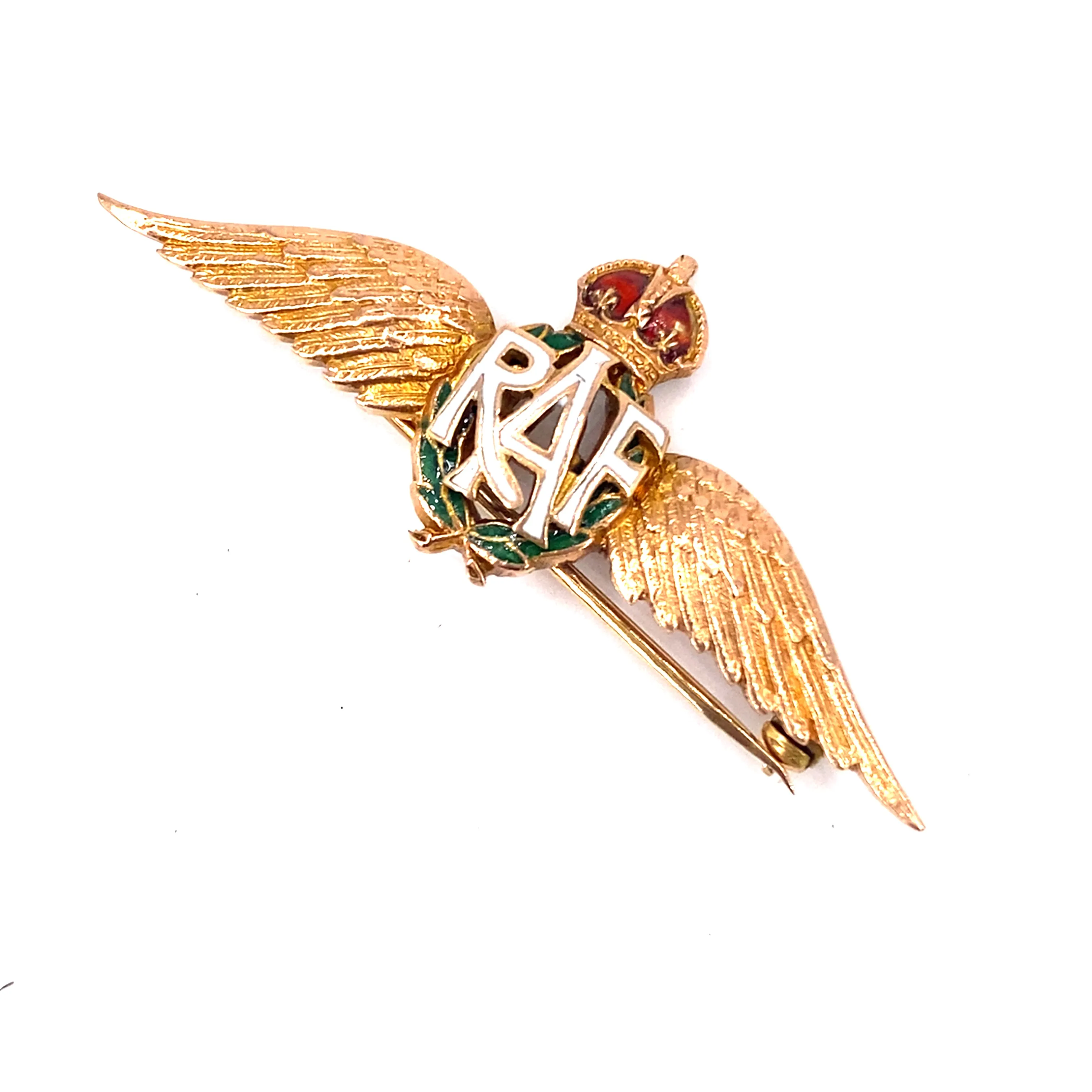 Unisex 9ct Yellow Gold Enamelled Original Vintage “RAF” Brooch - 6g