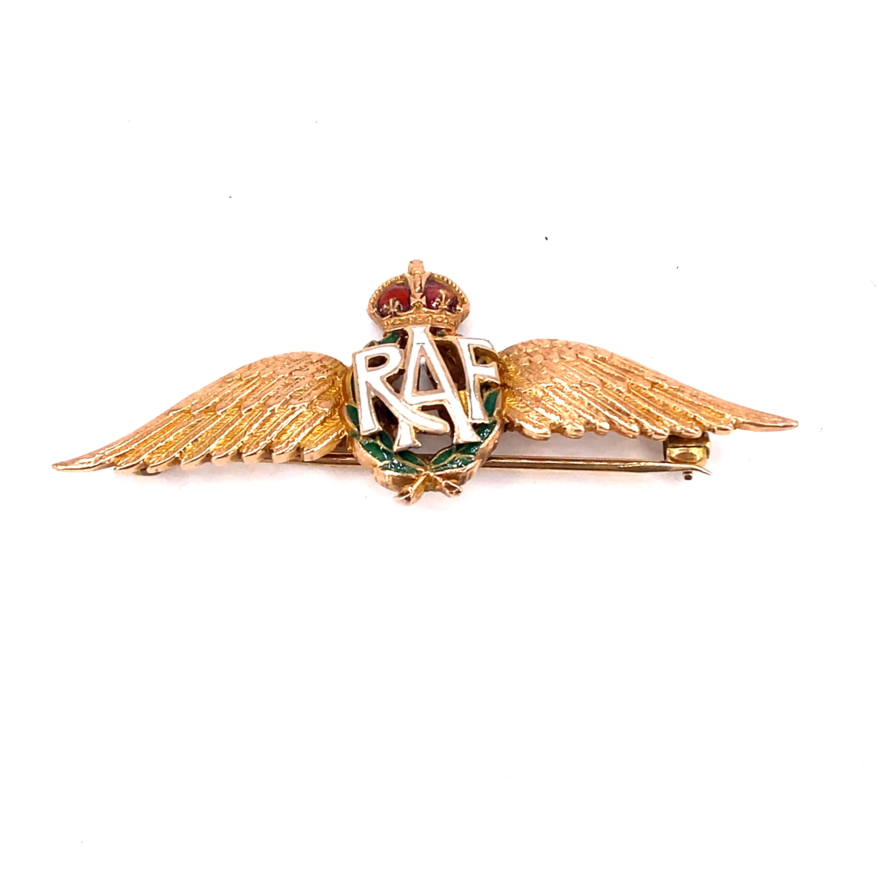 Unisex 9ct Yellow Gold Enamelled Original Vintage “RAF” Brooch - 6g